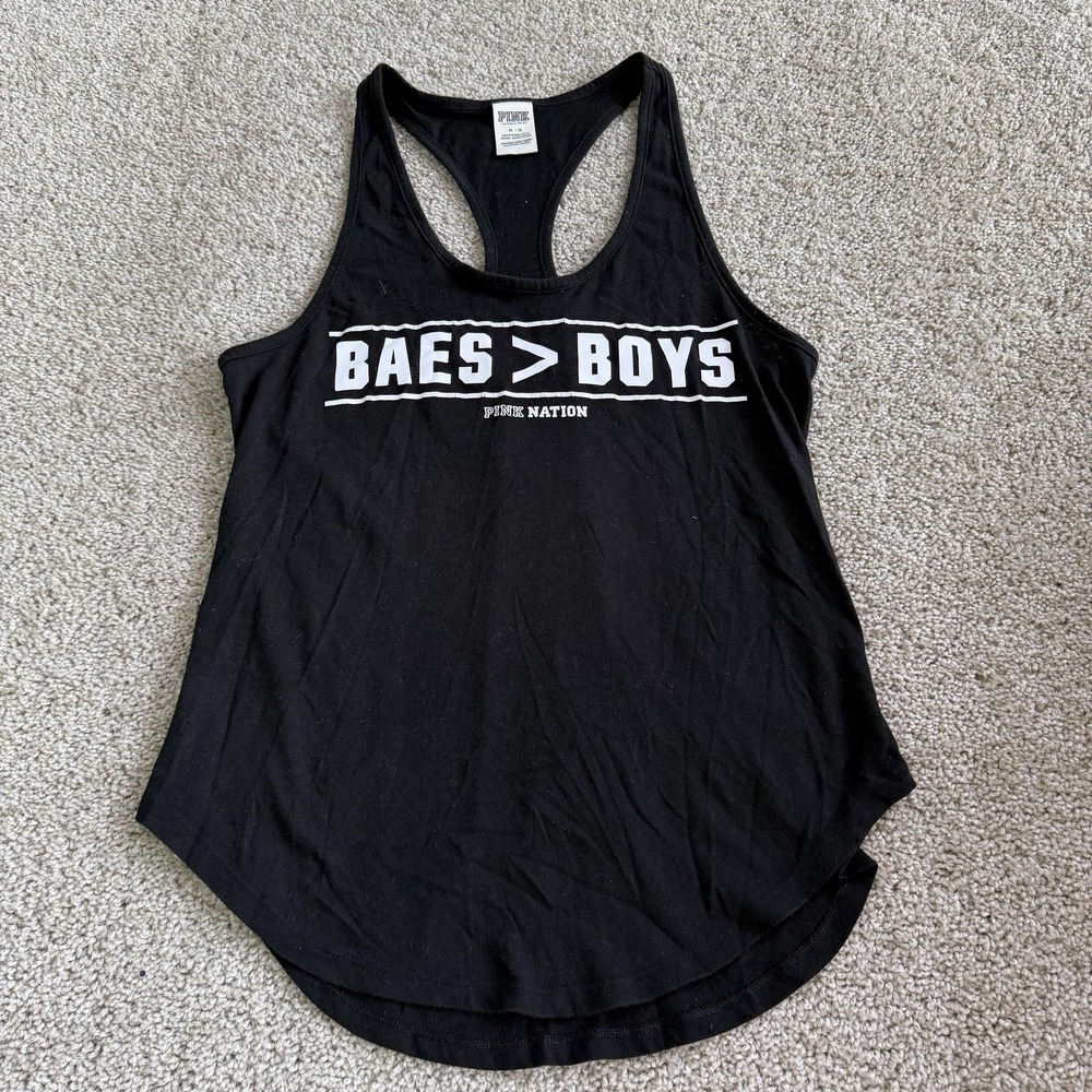 PINK Victoria's Secret Tank Top Womens M Black Racerback Baes Boys Graphic